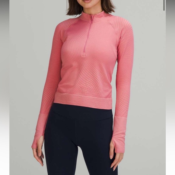 Lululemon Rest Less Cropped Half-Zip in grid wrap pink blossom/sugar pink - Picture 1 of 5
